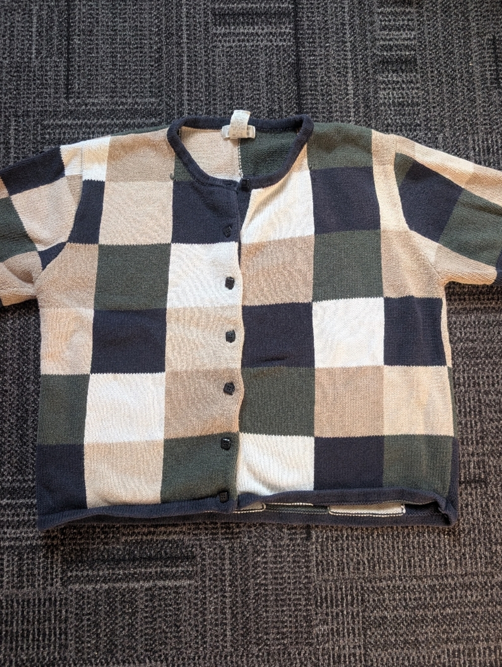 Christopher & Banks Checkerboard Knit Cardigan in Navy, Olive & Cream - Picture 1 of 4